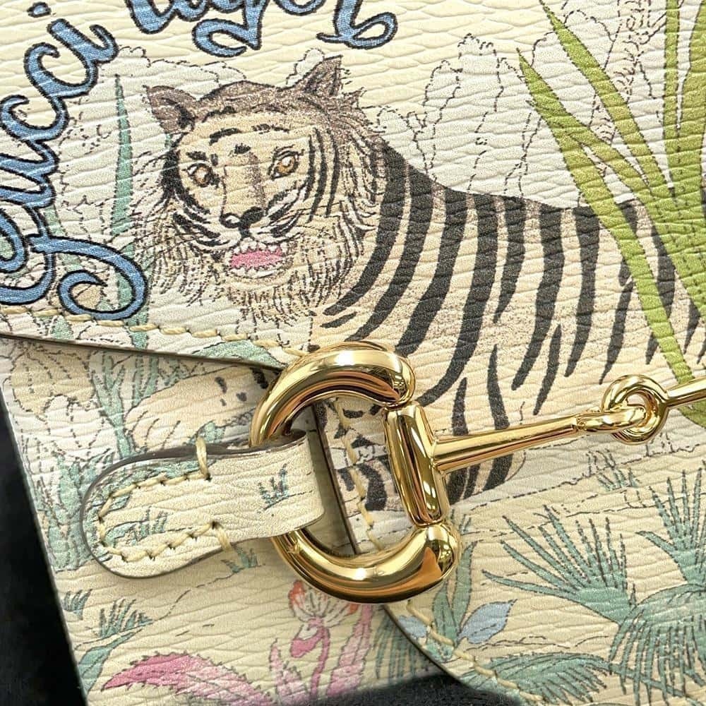 Gucci Shoulder Bag Horsebit Tiger Leather White - Picture 7 of 11